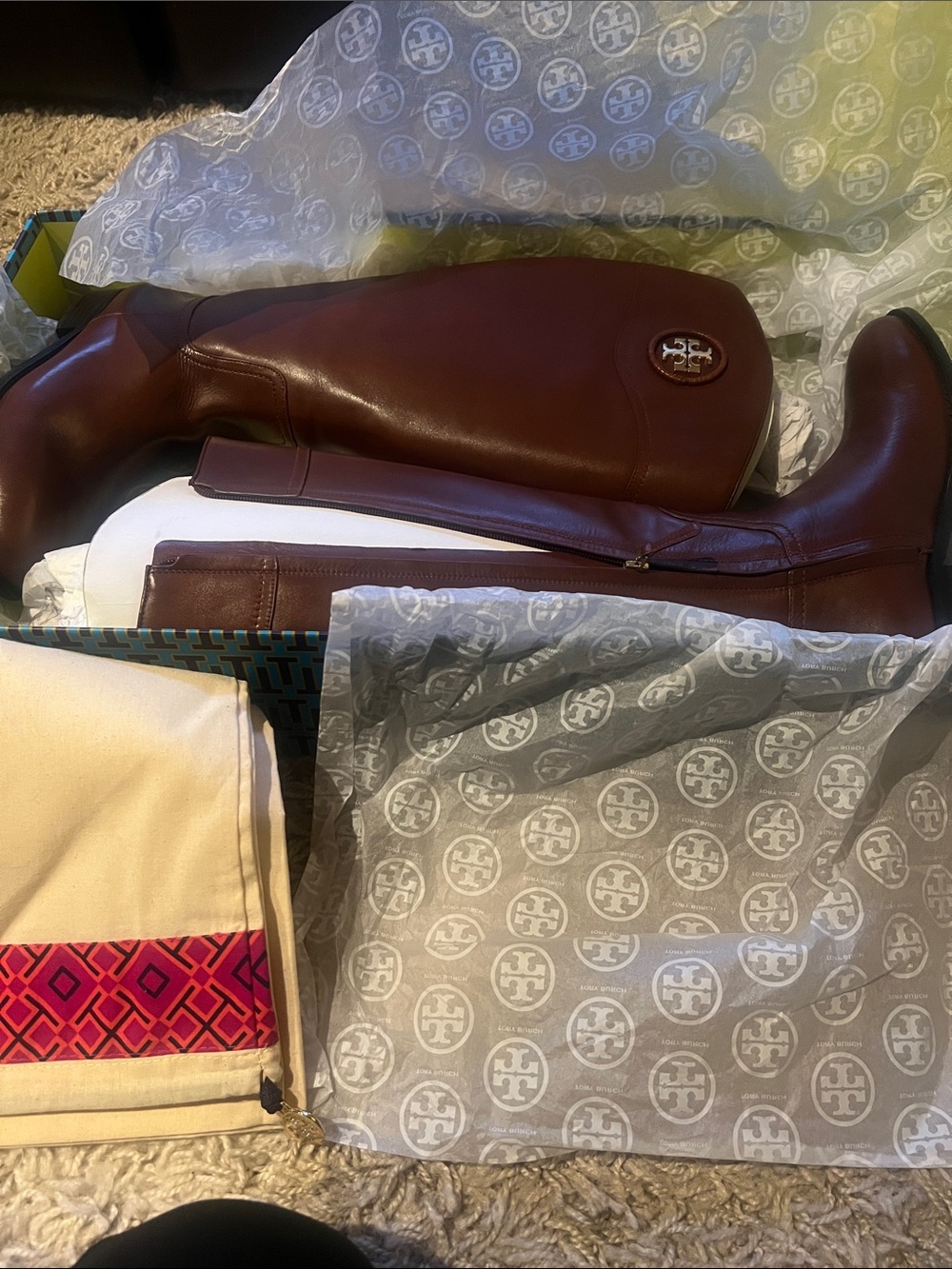 Tory Burch Brown Leather Over-the-Knee Riding Boots with Logo Medallion - Picture 5 of 8